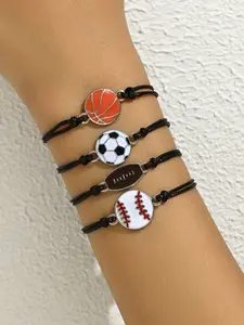 4pcs/set Minimalist Wax Cord Braided Basketball Football Baseball Rugby Pendant Lanyard, Fan Party Gift Bracelet for Women and Men, Adjustable Handwoven Sports Bracelet, party gifts，party decoration