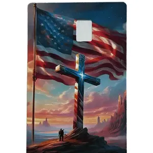 American Flag Patriotic Cross Credit Card Skin Sticker - 2x3 in Sunset Art, Waterproof, Fade-Resistant, Durable Crafts Accessory with Protective Wall Sleeve