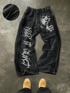 Men's Casual Loose Cotton Sweatpants, Graphic Print, Drawstring Waist, Street Style, Streetwear, All Seasons, Ideal for Outdoor and Holiday Gifts