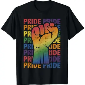 LGBT pride month support with rainbow flag fist T-Shirt,Made in USA