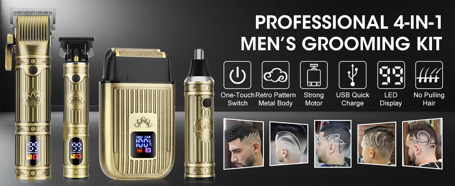 Hair Clippers for Men Professional & Beard Trimmer Kit,Foil Shaver Nose Hair Trimmer for Man,Cordless Clippers and Hair Trimmers Set,Men's Shaving Fade Haircut Kit LED Display,Mens Gifts