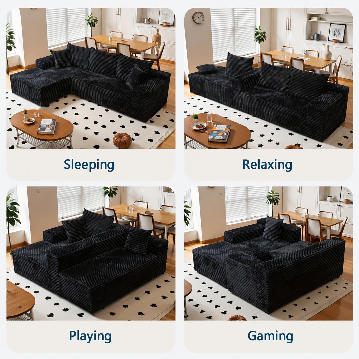96" Cloud Couch Sofa, Sectional Sofa Couches for Living Room, Black Corduroy L-Shape Upholstered Boneless Couchs Modern Modular Sectional Couch with Chaise Lounge and Toss Pillow, No Assembly Required 96" Cloud Couch Sofa, Sectional Sofa Couches for Living Room, Black Corduroy L-Shape Upholstered Boneless Couchs Modern Modular Sectional Couch with Chaise Lounge and Toss Pillow, No Assembly Required