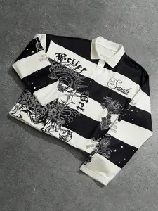 Men's Loose Fit Colorblock Collar Long Sleeve, Streetwear Collared, Casual Street Style, Fashionable Outdoor Sports Wear, All Seasons