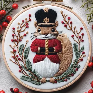 Beginner Embroidery Kit, Elegant Cross Stitch Set, Squirrel Style, DIY Embroidery Lovers, Includes Printed Cotton Fabric, Thread, Needle, Chart, Embroidery Craft