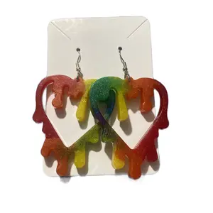Rainbow Drippy Heart Earrings