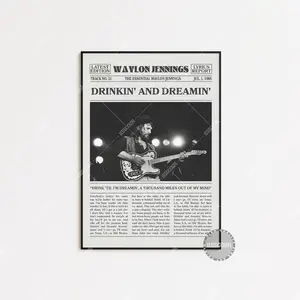 Waylon Jennings Retro Newspaper Print Poster, Drinkin’ And Dreamin Poster No Frame, Turn The Page