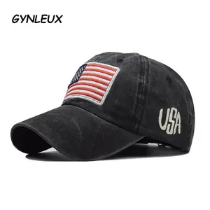 Vintage USA Flag Embroidered Baseball Cap Distressed Washed Cotton Adjustable Dad Hat Retro American Flag Patriotic Sun Hat For Men Women Streetwear Casual Hat