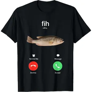 100% Cotton Fih Calling Remind me Message Decline Accept Phone Call Fish T-ShirtFit Casual Streetwear Men Gifts Printed