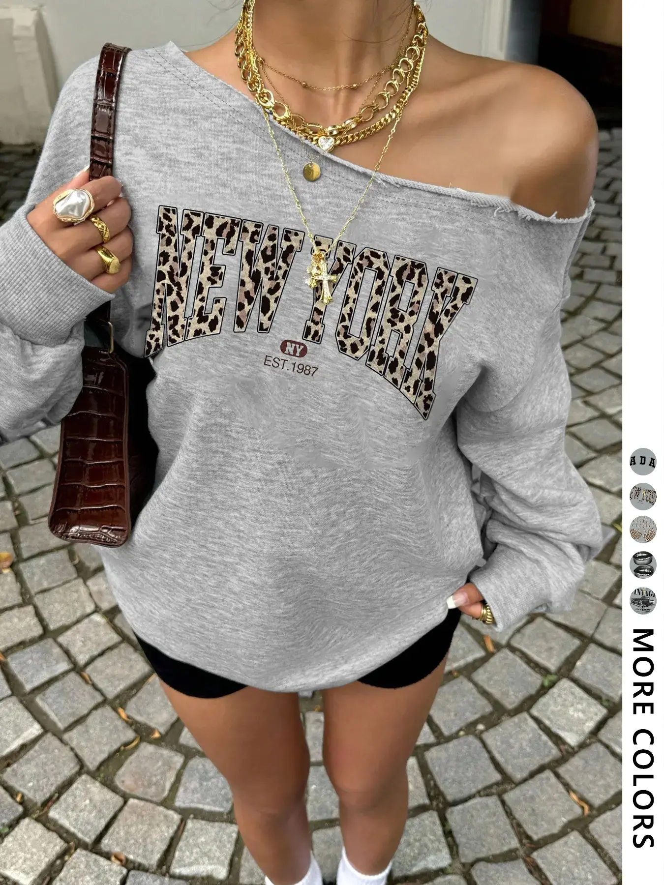 Women's Off-Shoulder Fitted Pullover Sweatshirt, Long Sleeve, Street Style Casual Hip Hop Rapper Dance Biker School Fashion, Leopard Print Letter Design, Graphic Print Pullover, Womenswear, Lady
