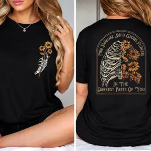 Find Someone Who Grows Flowers Shirt, Sunflower Skeleton Tee, Vintage Gothic Graphic T-Shirt, Streetwear Tee, Dark Aesthetic Gift