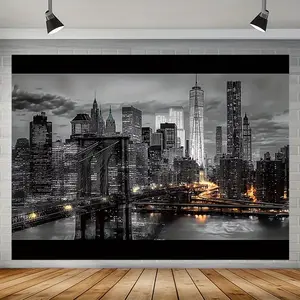 1pc City Skyline Banner - Manhattan Urban Design Polyester Material for Home Room Wall Decor Party Background Photo Prop Large Size
