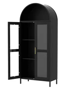 Garvee - 73-inch high arched closet with glass doors and adjustable shelves, modern farmhouse kitchen pantry closet, display shelf for dining room, living room