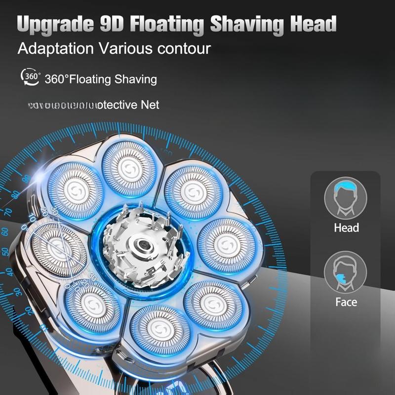 DIHOOM 9D Electric Head Shaver for Bald Men, Upgraded 6-in-1 Head Shaver for Bald Men, Waterproof Wet/Dry Grooming Kit Electric Shaver for Men, Cordless Rechargeable Bald Head Razor for Home&Travel
