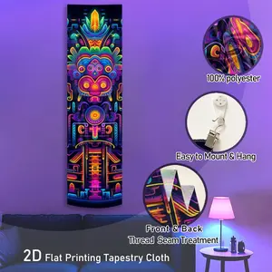 1pc Neon Tribal Totem Pattern Vertical Blacklight Tapestry Long Luminous Tapestries for Bedroom Golden Glow in The Dark Decorative Wall Hanging Geometric UV Reactive Home Decor for Living Room Dorm Unique Gifts for Friends