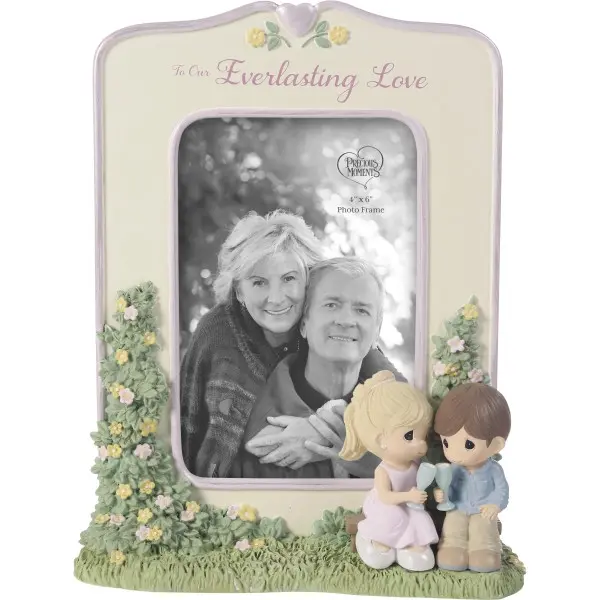 Precious Moments 242427 Glass & Resin Handmade Photo Frame - 4x6 in, Approx. 8.5" H, Lightweight Flower Theme, Floral Edge Detail, Couple Anniversary Gift, Wall & Tabletop Room Decor, Couple Gift