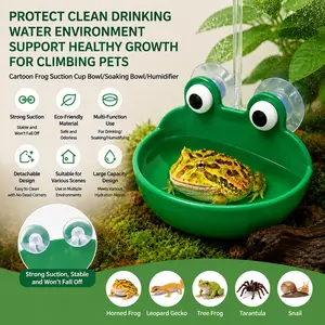 Frog Suction Bowl for Reptiles and Amphibians, Feeding, Soaking, Humidifier Function, Equipped with Two Strong Suction Cups