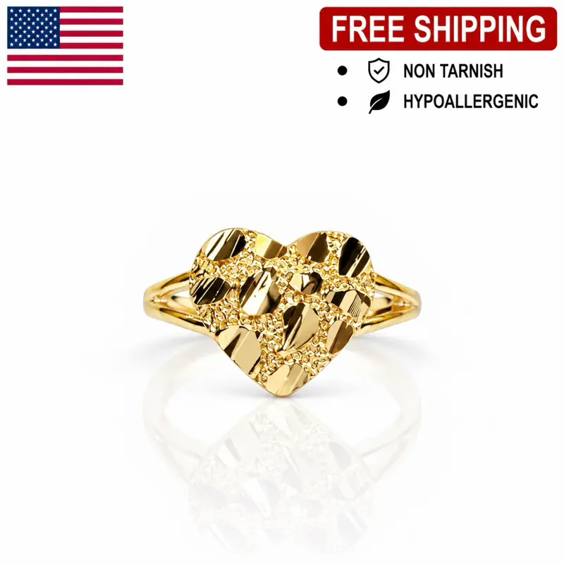 HEART NUGGET THIN BAND 18K GOLD PLATED RING NON TARNISH HYPOALLERGENIC FOR MEN AND WOMEN