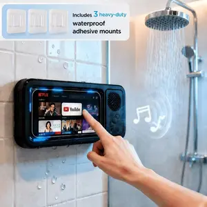 Shower Speaker, 2026 New Shower Phone Holder, Wireless Wireless Speaker - IPX6 Rating, 360-Degree Rotating Visible Shower Phone Mount, Suitable for Bathroom Tubs, Kitchen Walls, Mirrors, And All 4-6.8-Inch Phones