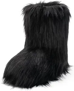 Women's Faux Fur Boot Furry Fluffy Round Toe Suede Snow Winter Women Boots Comfy Plush Warm Short Outdoor Indoor Flat Shoes Mid-Calf Boots
