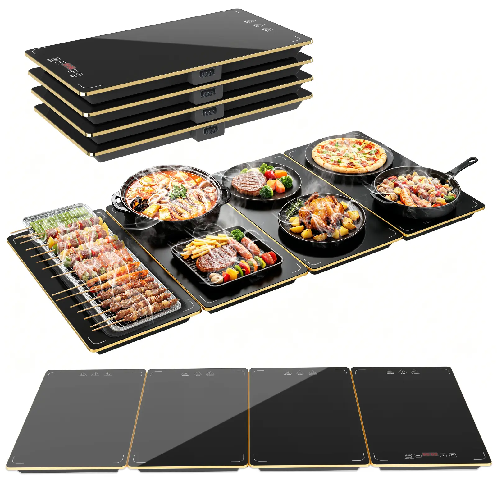 Electric Warming Tray for Food, 4-in-1 Buffet Food Warmer with 33" x 15" Glass Surface, 9 Adjustable Temperature Settings, 24H Timer & Child Safety Lock, Portable Electric Food Warming Mat for Parties, Family Dinners, Holiday Gatherings & Catering
