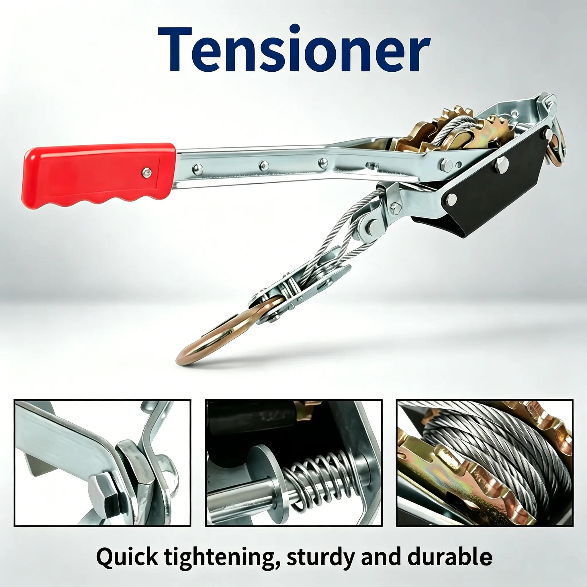 2T Steel Double Hook Cable Puller - Heavy-Duty Ratchet Wire Rope Come-Along Tool with Rubber Grip, Safety Latch Hooks, Manual Tightener for Cargo Secure