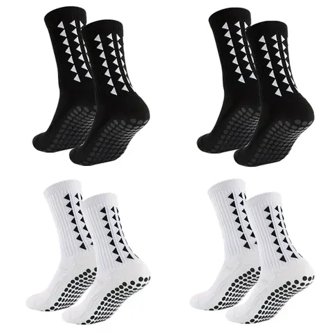 JSLEAP 4 Pairs Grip Soccer Socks Cushioned Non Slip Football Athletic Sports Socks for Boys Girls