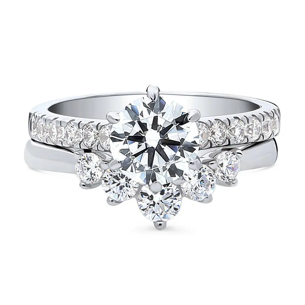 BERRICLE Sterling Silver Solitaire 5-Stone Wishbone Engagement Rings Statement Stackable Band for Women, 1.25 Carat Round Cut Cubic Zirconia CZ Ring Set