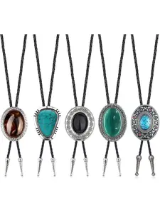 5Pcs Handmade Bolo Tie for Men Western Cowboy Leather Necktie Halloween Costume Accessories for Men Women