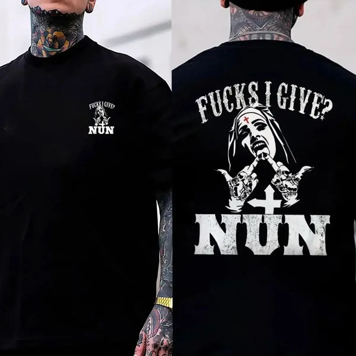 I Give Nun T-shirt - Double Sided Shirt, Sweatshirt, Hoodie, Unisex Shirt, Naughty Clothes Men, Menswear Classic Cotton Fabric Menswear, Classic Menswear Oversized Pocket Sport Streetwear Black Crewneck TopRogueWear