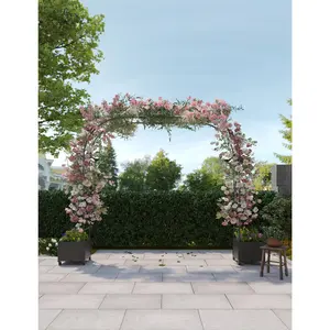 Garden Arch Arbor Trellis with Raised Planter Boxes for Climbing Plants Outdoor, Metal Arch Flowers Frame Backdrop Stand for Ceremony, Halloween, Christmas, Decorations Pergola, 86.6" Black
