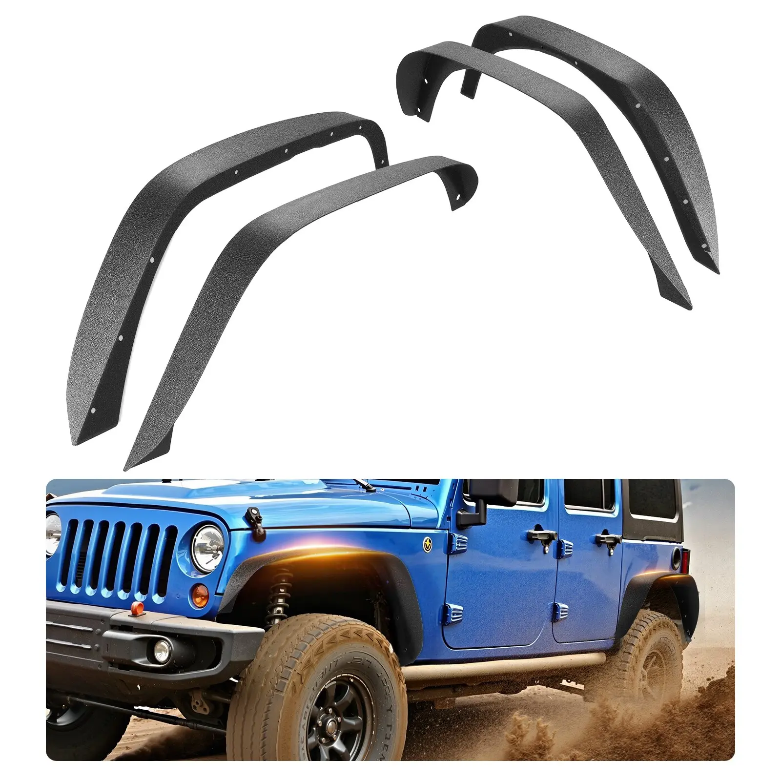【DealsForYouDays】VEVOR Fender Flare, Front & Rear Fender Flares Compatible with 2007-2018 Jeeps JK/JKU 2/4 Doors, Fine-Textured Black Paintable Off-Road Steel Liner Set, Fenders for Jeep JK, Rust-Resistant Coating