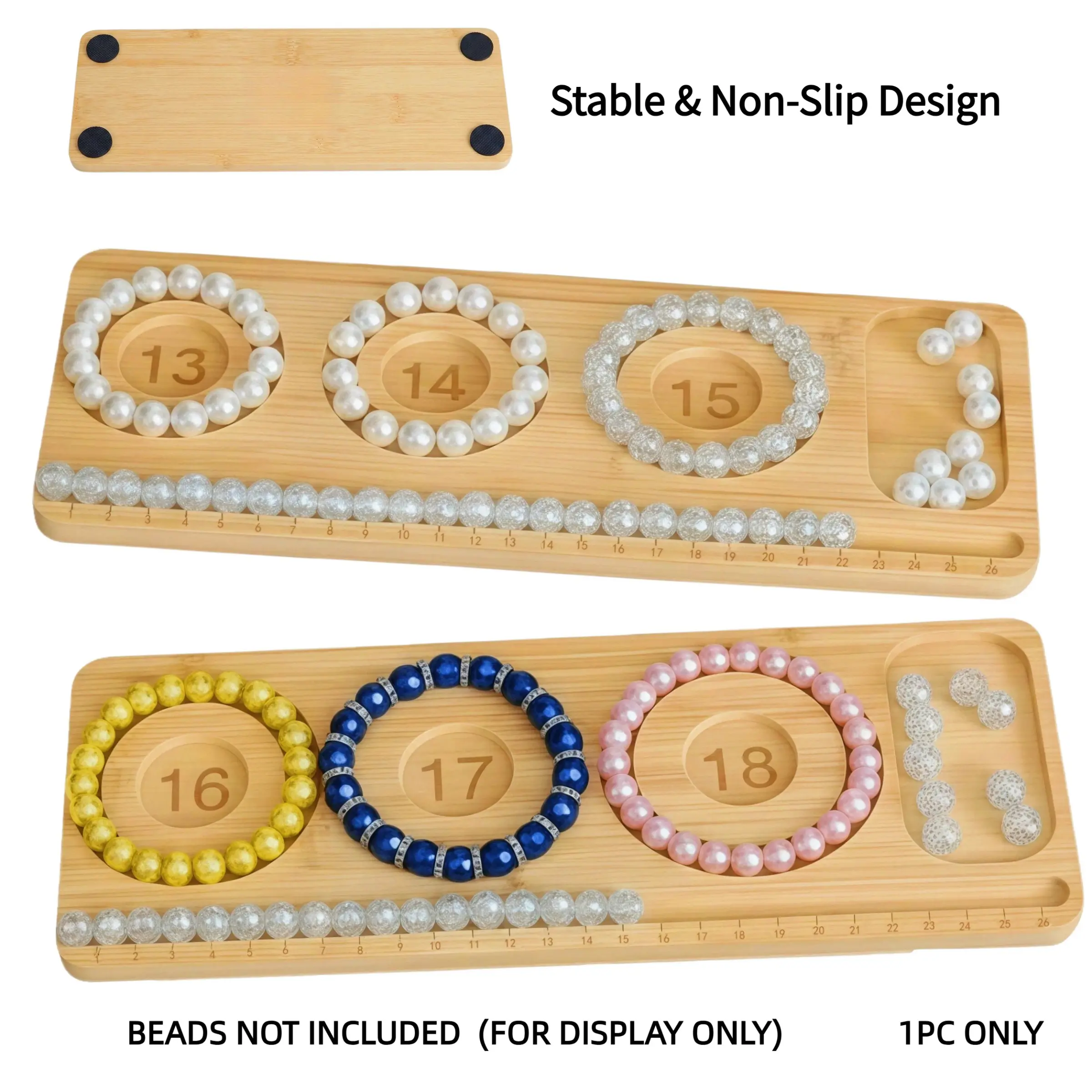 1PC Mini Beading Board for Jewelry Making, Portable Bamboo Bead Organizer, Bracelet & Necklace Design Tray 13-18cm, Non-Slip Bead Board with 4 Pads, Travel DIY Tool, Bead Boards for Jewelry Making