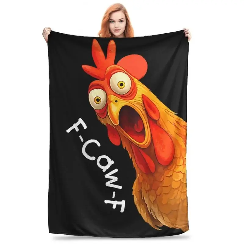 Funny F-Caw-F Chicken FCAWF Soft Throw Blanket, Sarcastic Rooster Chicken Graphic Print in 12 Styles, Lightweight Multi-Size Bedding for Chicken Lovers, Farmhouse Humor Fans, Bed Sofa Couch, Camping and Halloween