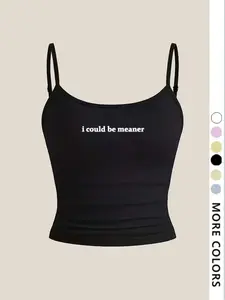 Women's Tight Crop Top, Graphic Print 'i Could Be Meaner' Tank, Sweet & Spicy Sleeveless Design, Stylish Waist-Exposed Vest