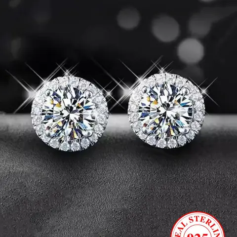S925 Sterling Silver Round Shaped Rhinestone Decor Stud Earrings, High Quality Earrings, Fashion Jewelry for Women & Men, Trendy All-match & Exquisite Jewelry for Birthday Gift, Round Cut Earrings, Shining Earrings, Earring Studs