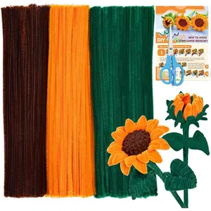 190 count Pipe Cleaner Flower Kit, Pipe Cleaners Bulk, 3 Assorted Colors Pipe Cleaners Craft Pipe Cleaners  with Floral Wires, Floral Tape,  for Art Project Activity
