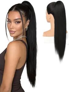 Straight Ponytail Wig Extension, 26 Inch Long Hair Pull Rope, Natural Soft Synthetic Fiber Extensions, Party Daily Wear