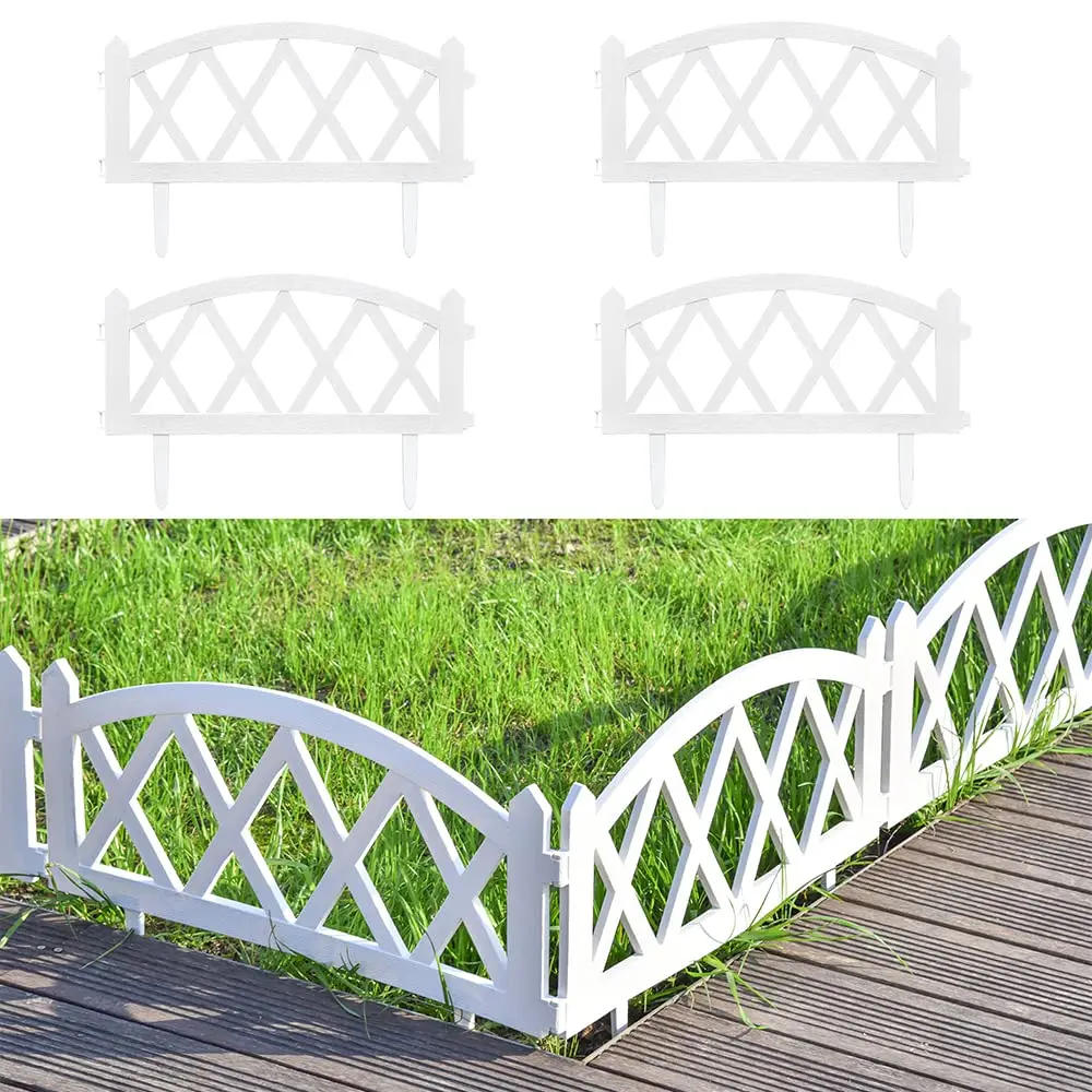 Sungmor Plastic Picket Garden Fence Edgings - 4pc Sunflower Decorative Panels, 98-in Overall Length, Lightweight Easy-Install for Grass Lawn Flowerbeds, Home Improvement Outdoor Enclosure Garden Border Edging Supplies