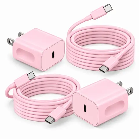 SANPRIO 2 Pack 20W Super Fast Charger with 10Ft Type-C to C Cable for iPhone 16/15 iPad Pro12.9/11 Air Mini USB Mobile Smartphone Charging Device Pink - Cellphone