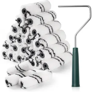 24-Pack Ultra-Fine Fiber Roller Brush Set 4inch Roller Brushes (3/ 8inch Velvet), Roller Brush Holder, Small Roller Brushes for Wall Painting, Home Renovation Painting Supplies