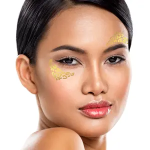 FashionTats Metallic Gold Cheetah Print Eye Accent Temporary Tattoos 48 Pack Skin Safe Made in USA Removable Halloween Costume Party