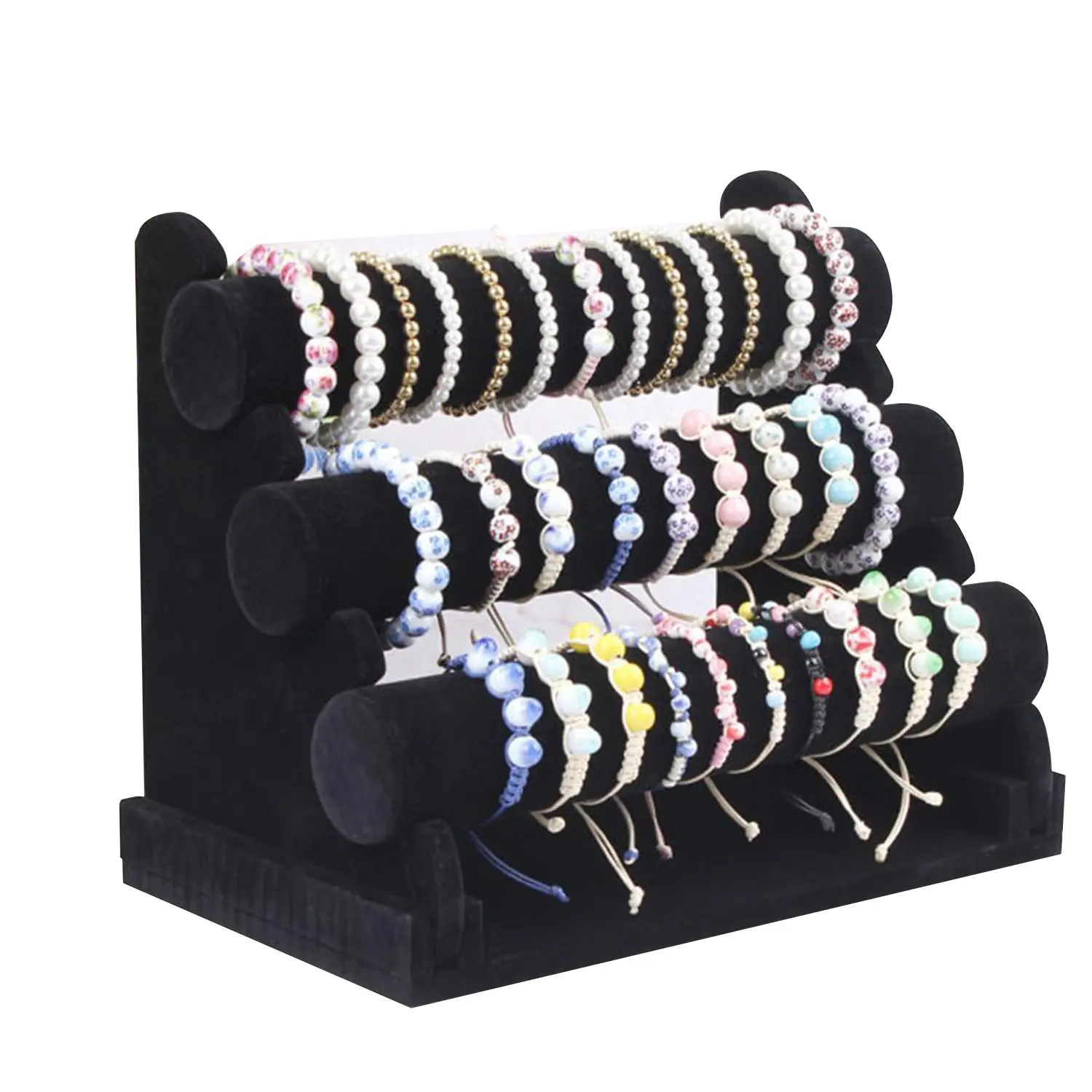 Wudygirl Black Velvet 3-Tier Jewelry Organizer - Durable Home Decor Organiser, Multilayer Storage Organizer for Bracelets, Necklaces, Watches, Birthday Gift for Women