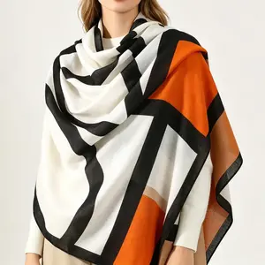 Women'S Geometric Animal Printed Scarf With Cotton And Linen Texture Shawl