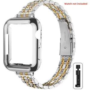 1-piece Women Stainless Steel Fine-Waist silvery gold Strap+case, Smart Watch Straps, Compatible Apple Watch Series with S10 38mm,40mm,41mm,44mm,45mm,49mm, for iWatch Ultra1/2/3 series S10 S11 SE Includes Tool & Accessories