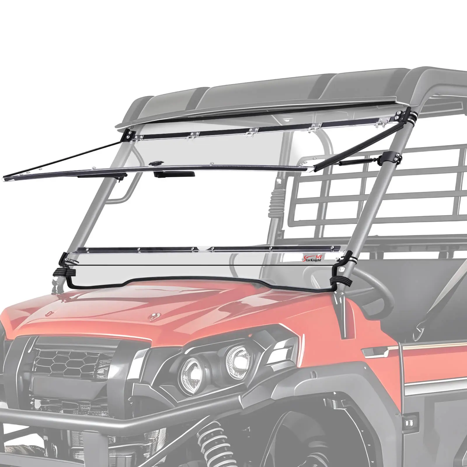 StarknightMT Flip Windshield Compatible with 2015-2026 Kawasaki Mule Pro FXT 2016-2025 FX DX DXT | Hard-Coated Polycarbonate Front Window Scratch-Resistant Anti-UV Rattle-Free for Farm & Ranch