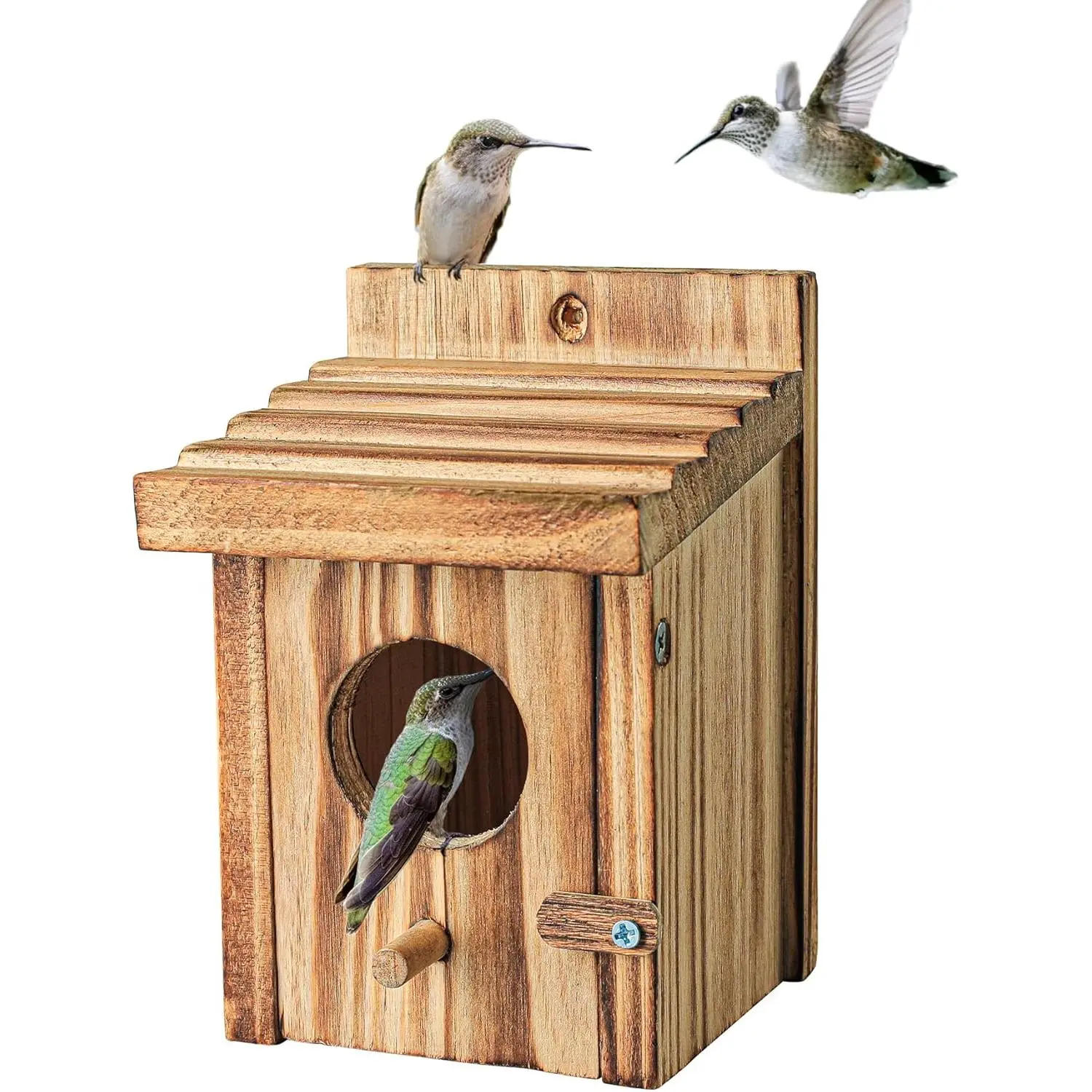 Humming Bird Houses for Outdoor Hanging Small Bird Nesting Box -  Nest for Robin, Hummingbird, Parakeet, Bluebird - Perch House for Outdoors Birdhouse Birds - Made of Pine