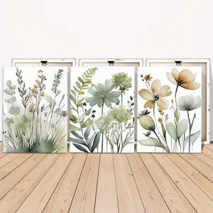3 Counts Wooden Framed Canvas Painting, Elegant Botanical Flower Art, Exquisite Poster, Perfect Living Room Decoration, Modern Art, Fashion Family Poster, Wall Art Decoration, Waterproof Art