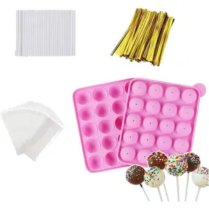 20-Cavity Silicone Cake Pop Mold Set With Lollipop Sticks, Treat Bags, Twist Ties For Cake Pops, Lollipops, Hard Candy and Chocolate