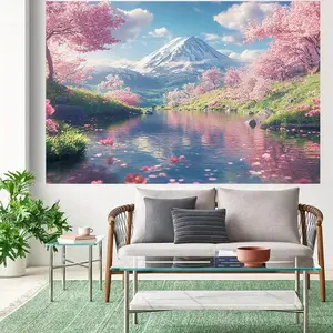Flower Design Polyester Banner, 1pc 2D Flat Reusable Cherry Print Wall Hanging Backdrop, Ideal for Easter Home & Birthday Party Decor