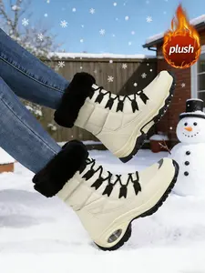 Women's High-Top Warm Waterproof Hiking Boots, Fall & Winter Outdoor Snow Boots, Fleece Lined, Thick Sole, Shock Absorbing Cushioning